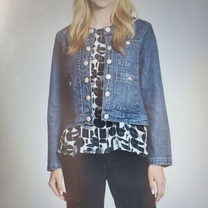 APNY Collarless Denim Jacket with Gold Buttons SZ Small